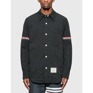 THOM BROWNE Black Cotton Twill Grosgrain Armband Button Down Shirt, Size 4/XL